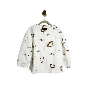 Massimo Dutti White Abstract Cat Animal Print Blazer Jacket 100% Cotton US 4